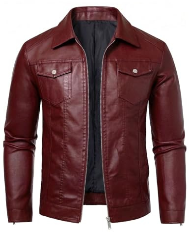Zbrandy Veste de moto coupe-vent en similicuir noir pour homme, Bordeaux, S