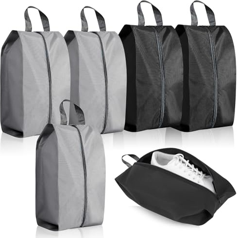 Hautllaif 6 Stück Schuhtaschen Reise – wasserdichte Schuhbeutel aus Oxford-Stoff mit Reißverschluss, Staub- & Feuchtigkeitsschutz, Schuhbeutel Organizer für Reisen & Zuhause, Schwarz & Grau