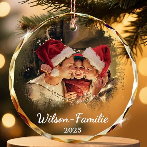 ALBK Personalisierte Weihnachtskugel mit Foto aus Kristall - Geschenk für Paare, Familie, Freunde - Weihnachtsbaumschmuck & Deko 2025