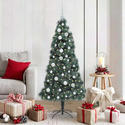 Albero di Natale Artificiale in PET con 150 LED USB, Set Palline Incluso, Rami Realistici, Montaggio Facile, Albero di Natale con Luci Incorporate, Decorazioni Natalizie, Verde, 150 cm,3396156