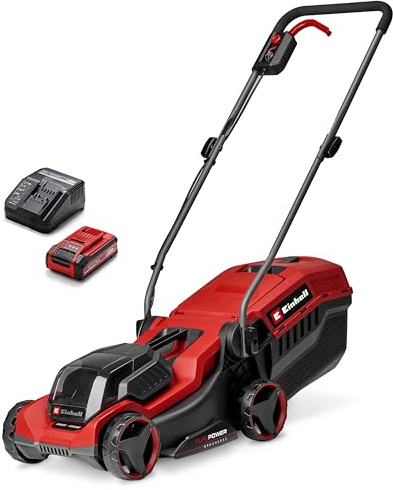 Einhell sladdlös gräsklippare GE-CM 18/30-1 Li BL (1x 3,0 Ah) Power X-Change (18 V, 30 cm klippbredd, upp till 175 m², Brushless, 27 l gräsuppsamlingskorg, 30–65 mm klipphöjd, inkl. batteri)