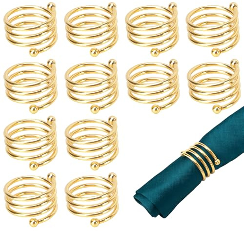 12 Servilleteros Metálicos En Espiral Dorados para Servilletas,Servilletero Redondo De Metal En Espiral,Anillos De Servilleta De Metal,para Boda,Banquete,Cena,Navidad,Decoración De Mesa Favor