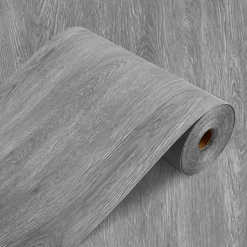AKOLAFE Rouleau de revêtement de sol en vinyle de luxe à décoller et à coller - Imperméable - Gris bois - 1 000,8 x 40 cm - Rouleau de sol stratifié adhésif pour salle de bain, cuisine, sous-sol