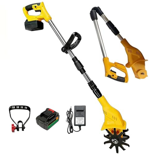 Motobineuse électrique sans Fil 1300w, Cultivateur Portatif Pliable avec 2 Batteries, Largeur De Travail 10 Cm Et Profondeur 25 Cm, Régulation De Vitesse Maximale 8000 TR/Min, pour Jardinag 1 Battery