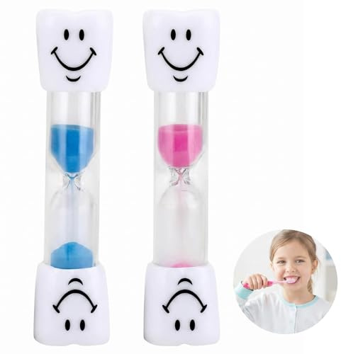 PLUSHCEWT 2 Stück Uhr ZäHneputzen Kinder,Sanduhr 3 Minuten für Zähneputzen,Bunte Zahnputzuhr Kinder mit Lächelnden,Sanduhren Set,Sicher & Wasserfest für Badezimmer, Büro, Home