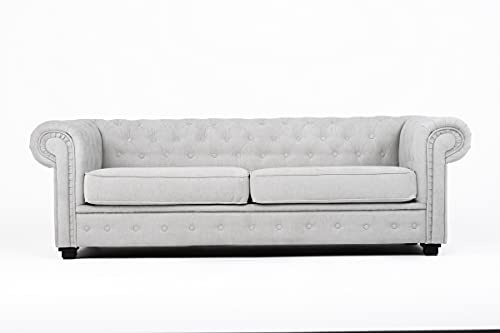 Chesterfield Style Corner Sofa Set 3+2 Seater Armchair Light Grey Fabric (2 Seater)