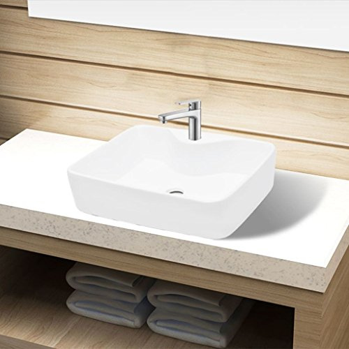 Festnight Vasque pour Salle de Bain en Céramique rectangulaire Lavabo Blanc 480 x 370 x 135 mm