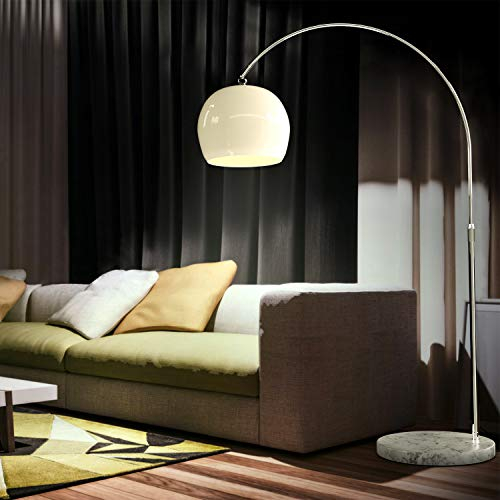 CCLIFE Lampe Lampadaire à arc salon courbée, Lampe arceau moderne en chrome Lampadaire sur pied marbre, Couleur: Blanc, réglable en hauteur 145-220cm