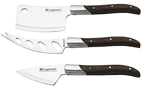 Legnoart Reggio Ensemble de couteaux à fromage en acier inoxydable et manche en bois foncé