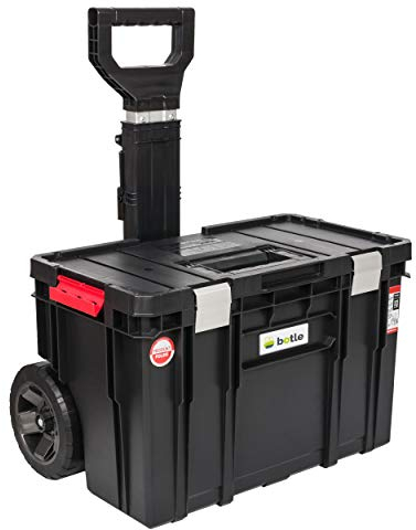 Mobile tool box, tool box, wheels, aluminium drawbar, plastic, black, 36 x 53 x 34 cm