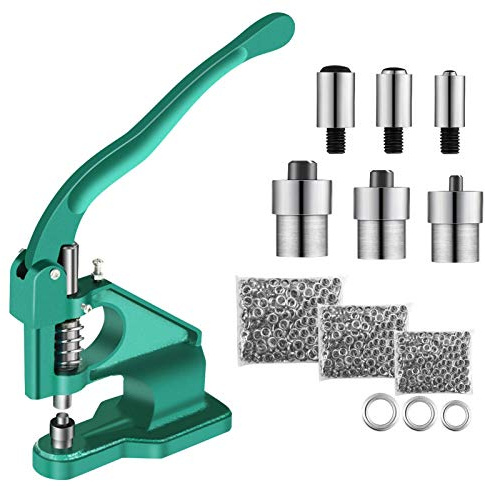 Rivet Press, Grommet Punch Machine Hand Press Eyelet Machine Set with 3 Dies & 1500pcs Grommets 6/10/12mm Multipurpose Eyelet Punch Machine for Leather Fabric Belt Clothes Shoes handbag Grommets