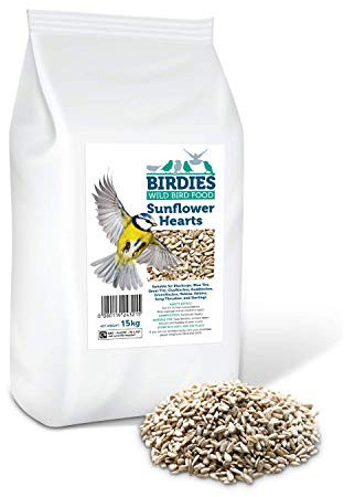 Birdies 15KG Sunflower Hearts Bird Seed for Wild Birds-15kg Premium Husk Free Bakery Grade Kernels, Brown