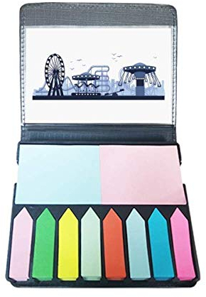 Amusement Park Blaue Anlagen-Silhouette Selbstklebende Notizzettel Farbmarker Box