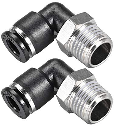 sourcing map Push to Connect Tube Fitting Male Elbow 6mm Tube OD X 1/4NPT Thread Pneumatic Air Push Fit Lock Fitting 2pcs