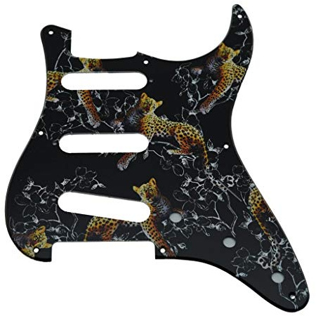 KAISH 11 Loch Vintage ST SSS Single Coil Pickups Gitarre 3D Gedruckt Kunststoff Pickguard Scratch Plate für Vintage 8 Loch Standard Fender Strats Leopard Muster