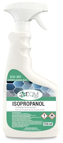 EQM - ECO-301 - Isopropanolo - Alcool Isopropilico 99,9% - 750 ML - Pulizia di componenti elettronici, lenti e schermi - Pulizia delle resine stampa 3D - Detergente per vetri, sgrassatore