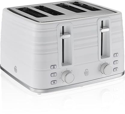 Swan Symphony, 4-slice Toaster, Browning Control, Anti-jam and High Lift Function, Stylish and Simplistic, 1600W, White, ST31054WN.