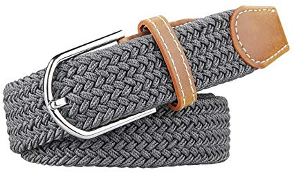electromax herrbälten, elastiskt flätat stretchbälte med täckt läderspänne, för herrjeans, byxbälten, Grå, L-XL