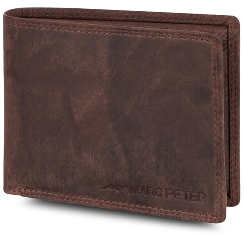 Marc Peter® Echt-Leder Geldbörse Hanover | Geldbeutel für Herren mit RFID-Schutz | Groß 10 Fächer Portmonee | Vintage Braun Portemonnaie