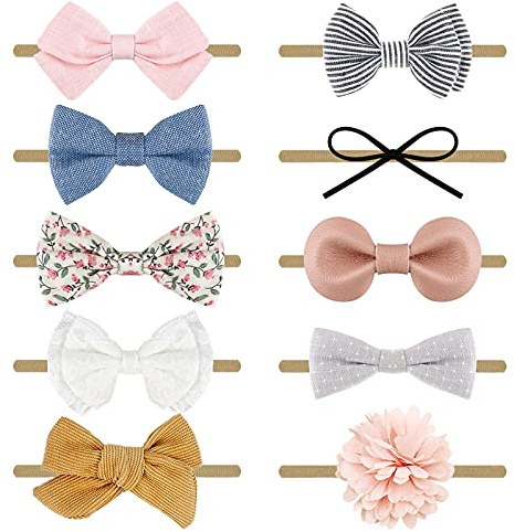 DRESHOW 10 Paket Pannband och Hårbågar i Nylon för Nyfödda Barn och Småbarn Hårtillbehör för Nyfödda Barn och Småbarn