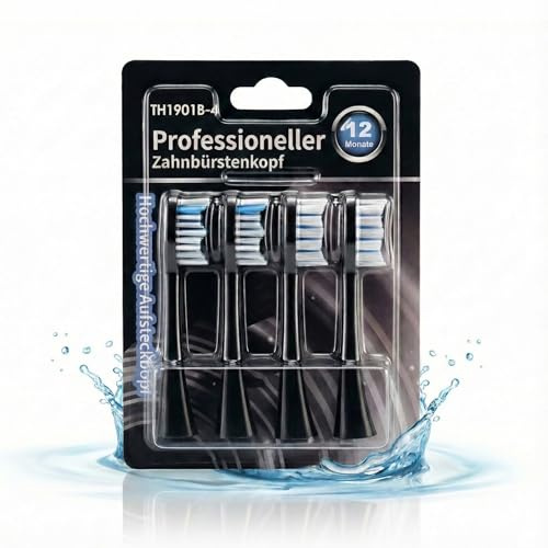 Tristan Auron Original Ersatzzahnbürsten Aufsteckbürsten Bürstenaufsätze für elektrische Zahnbürste Schallzahnbürste I 4x Bürstenköpfe (Schwarz)