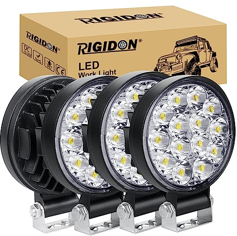 RIGIDON 4 Pcs rond phare de travail led, 3.2 pouces mini 42W 12V 24V lampe led, projecteurs lumière feux de travail pour offroad Voiture camions SUV 4x4 tracteur, feu antibrouillard