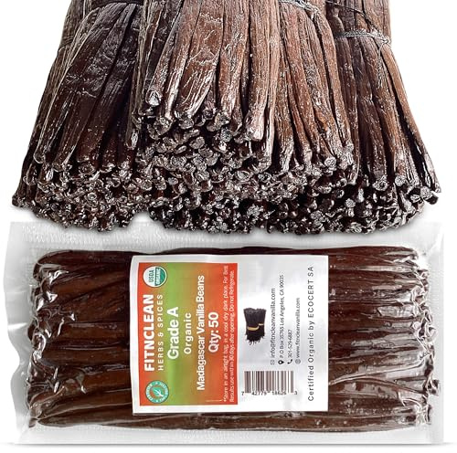 50 Organic Grade A Madagascar Vanilla Beans. Certified USDA Organic for Extract and All Things Vanilla. ~5 by FITNCLEAN VANILLA. Bulk Fresh NON-GMO Pods.