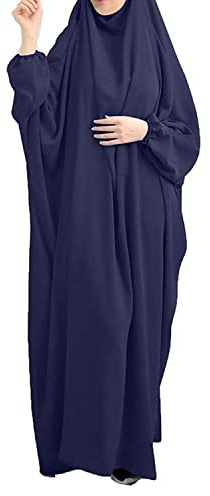 YOVALO Frauen Elegant Muslim Hijab Kleidung Islam Dubai Abaya Gebetskleid Einfarbig Lose Einteilige Gebetskleid Volle Abdeckung Muslimische Mode Fledermausärmel Jilbab Hijab Robe Frauen Kleid