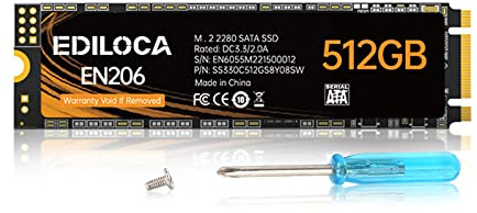 Ediloca EN206 512GB 3D NAND M.2 SSD, M.2 2280 SATA III 6Gb/s SSD Disco Duro Interno, Velocidad de Lectura/Escritura de hasta 550/460 MB/s, Compatible con PC de Escritorio y portátil