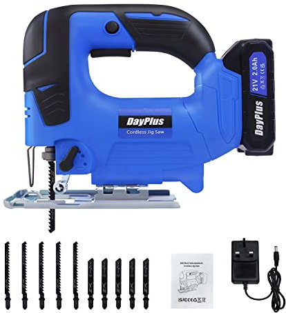 Cordless Jigsaw, Electric Jigsaw Tool 2600SPM 340W, Bevel Cutting Angle -45° to 45°, Lock-On Switch, 4 Orbital Sets, Jigsaw Tool Cordless with 10pcs Blades, Jig Saws for Wood Cutting & Metal Cutting