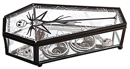 Disney Jack Skellington Schmuckkästchen in Sargform mit Aufschrift The Nightmare Before Christmas, Glas-Schmuckaufbewahrung