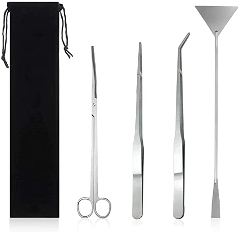 Kit d'entretien Ksvaye 4 en 1 pour Aquascaping - INOX Aquarium Tank Plante Aquatique Outils Kit d'entretien pour Aquarium en Acier Inoxydable Ciseaux Aquarium avec Pinces,Spatule avec Sac de Rangement