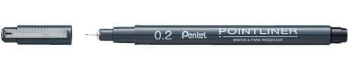 Pentel Pointliner S20P-2A, Fineliner, schwarz, wasserfest und lichtecht, 0.2 mm 1 Stück (1er Pack)