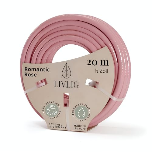LIVLIG Gartenschlauch 1/2 Zoll 20m Rosa, Premium Bewässerungsschlauch | Design Gartenschlauch aus 60% Recyclingmaterial, UV-beständig, formstabil und wetterfest, Schlauch für Gartenbewässerung