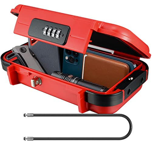 XXL Large Security Lock Box,Outdoor Waterproof Shockproof Travel Safe Lock Box with Removable Wire Rope,4-Digit Combination Safe Box for Dorm,Travel,Beach,Hotel,Car,Home,Office