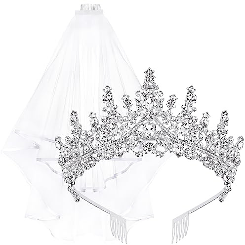 TOBATOBA Hochzeitsschleier für Bräute, Brautschleier und Tiara Set für Junggesellinnenabschied Dekorationen, Brautschleier für Hochzeit, Weiss/opulenter Garten, Medium