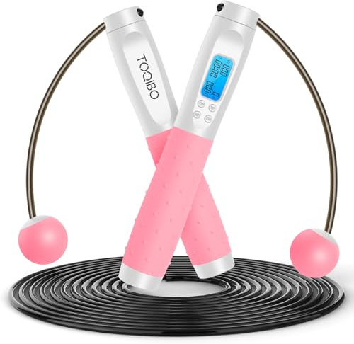 TOQIBO Springseil mit digital Zähler, Profi Kugellager & Anti-Rutsch Griffe, Verstellbares Speed Rope Seilspringen Training, Fitness, Boxen, Abnehmen für Kinder und Erwachsene