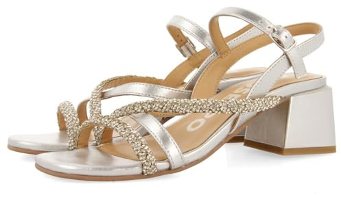 GIOSEPPO Sandali in TACCO Fucsia con Strisce con Dettagli di Pietria per Donna NISCEMI, argento, 37 EU