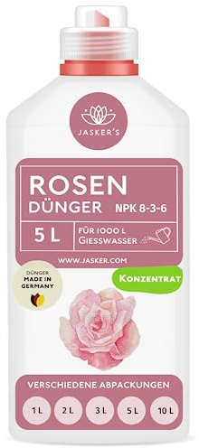 Rosendünger flüssig 5 Liter Konzentrat - Rosen Dünger für 1000 Liter Gießwasser - 100% Schnelldünger - Flüssigdünger mit Langzeitdünger - Dünger für Rosen- Rosendünger Garten Langzeit