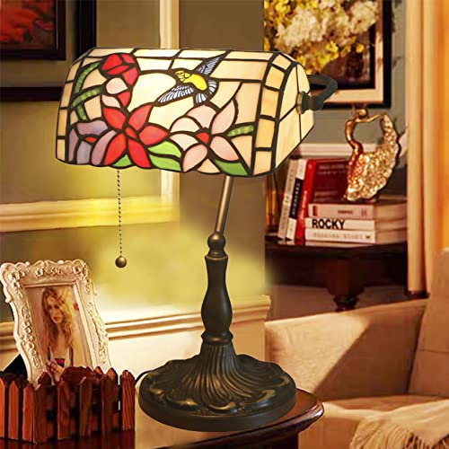 AIBOTY Bankers Lampe Tiffany Lampe Buntglas Tischlampe Tiffany Stil Vogel Nachttischlampe Leseschreibtisch Licht Für Schlafzimmer Wohnzimmer Kommode Home Office Bibliothek,L