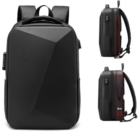 XINYASEE Mochila para ordenador portátil, mochila de viaje impermeable, mochila de negocios EVA, mochila escolar antirrobo unisex con puerto de carga USB, Negro , M