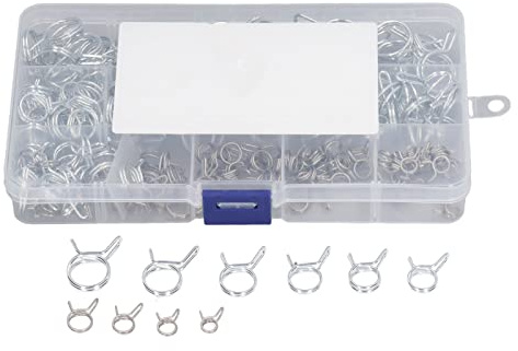 150 Pièces Colliers de Serrage à Ressort à Double Fil, 5-14mm Clips à Ressort Tuyau Serre Kits, Colliers de Serrage en Métal pour Matériel Automobile Agricole