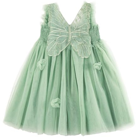 Miipat Bebis flicka tyllklänning fjäril ärmlös ungt barn prinsessa tutu blomma klänning bröllop födelsedagsfest klänning flicka 6 månad-6 år, Dill Green, 18-24 mois