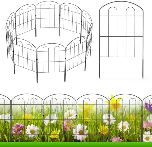 LIANTRAL Garden Fence 28 Pack, Animal Barrier Fence, Rustproof Metal Fence Panels, No Dig Fence Patio Border Animal Fencing for Dog Rabbit Yard Patio Outdoor Decor, Total 61 cm (H) x 924 cm (L)