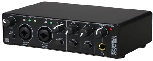 USB Audio Interface Soundkarte RHM 2 In 2 Out Audio Interface Sound Board mit 48V Phantom Power für Aufnahme Professionelle Audio Mixer & Mic Vorverstärker XLR/TSR/TS Ports für Gitarrist Sänger