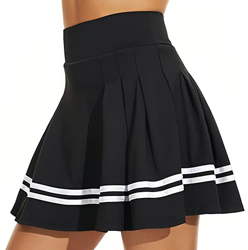 ThreeH Gonne a Pieghe A-Line Gonna da Tennis Atletica Casual a Vita Alta per Donna Corsa Yoga Badminton Golf Skorts con Tasche Nero
