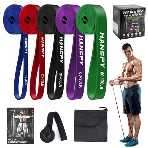 HANSPY Resistance Bands Set 5 Levels Pull Up Bands for Men and Women Fitness Exercise Bands for Strength Training, Home Gym Exercise, Physical Therapy, Yoga, Pull Up Assistance Bands with Door Anchor