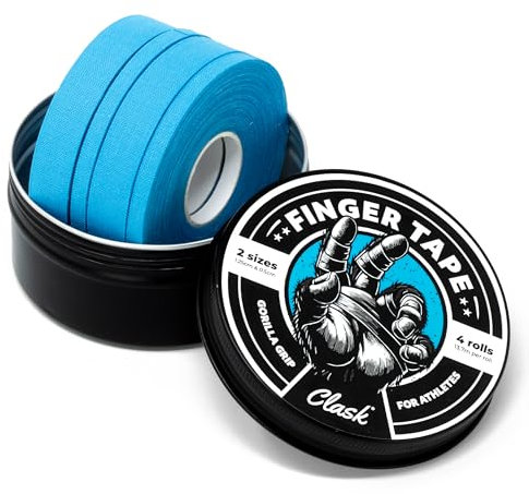 Clask Fingertape-Set, robust, 4 Rollen (54 m) und 2 Breiten, Sport-Klebeband für Finger aus 100 % Baumwolle, atmungsaktiv und leicht zu schneiden, ideal für Klettern, Crossfit und Handball (blau)
