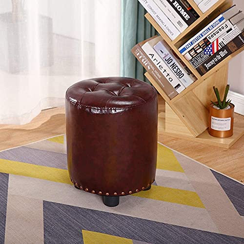 CCKUHN Osmanen Fußhocker PU-Leder, quadratischer Kleiner osmanischer Couchtisch mit stummen ABS-Füßen, Wohnzimmer-Fußstützenhocker, Schuhwechselhocker, Erhöhungshocker, Rot (Braun (rund))