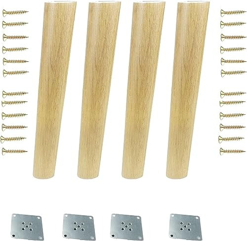 Robuste Tischbeine für Möbel, 4er-Set, Möbelfüße aus Massivholz, Möbelbeine aus Eiche, abgeschrägte kegelförmige Tischbeine, Sockelfüße, konische Beine für Sofa, Fernsehschrank, Couchtisch, Bettfüße